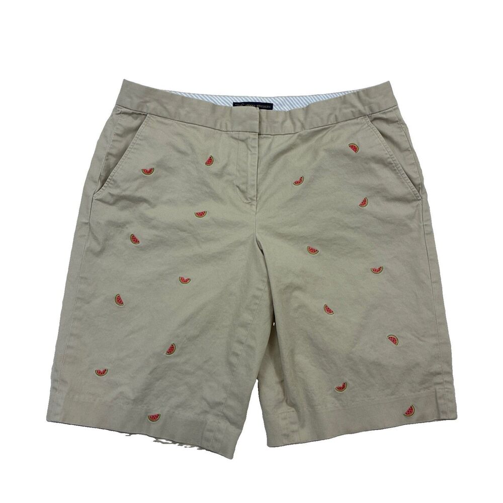 Brooks Brothers 346 Women's Shorts Size 10 Beige Watermelon Embroidered Casual